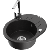 Mexen Kevin Granite Kitchen Sink 1-Bowl with Drainer and Rita Kitchen Tap, Black/Silver - 6517-73-670300-00