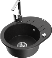 Mexen Kevin granite single-bowl sink with drainer and kitchen faucet Rita, black/silver - 6517-73-670300-00