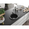 Mexen Kevin single-bowl granite sink with drainer and kitchen faucet Rita, black/silver - 6517-73-670300-00