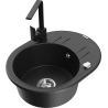 Mexen Kevin 1-compartment granite sink with a drip tray and kitchen mixer tap Rita, Black/Silver metallic - 6517-73-670300-70