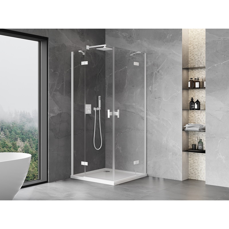Mexen Mist-H Duo pivot shower cabin 100 x 100 cm, transparent, white - 8A5-100L-100P-20-00