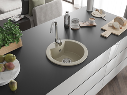 Mexen Diego 1-bowl granite sink with Telma kitchen tap, beige - 6512-69-670200-00