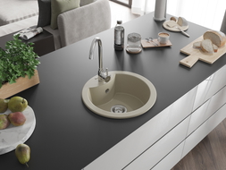Mexen Diego granite sink 1-bowl with Telma kitchen faucet, beige - 6512-69-670200-00