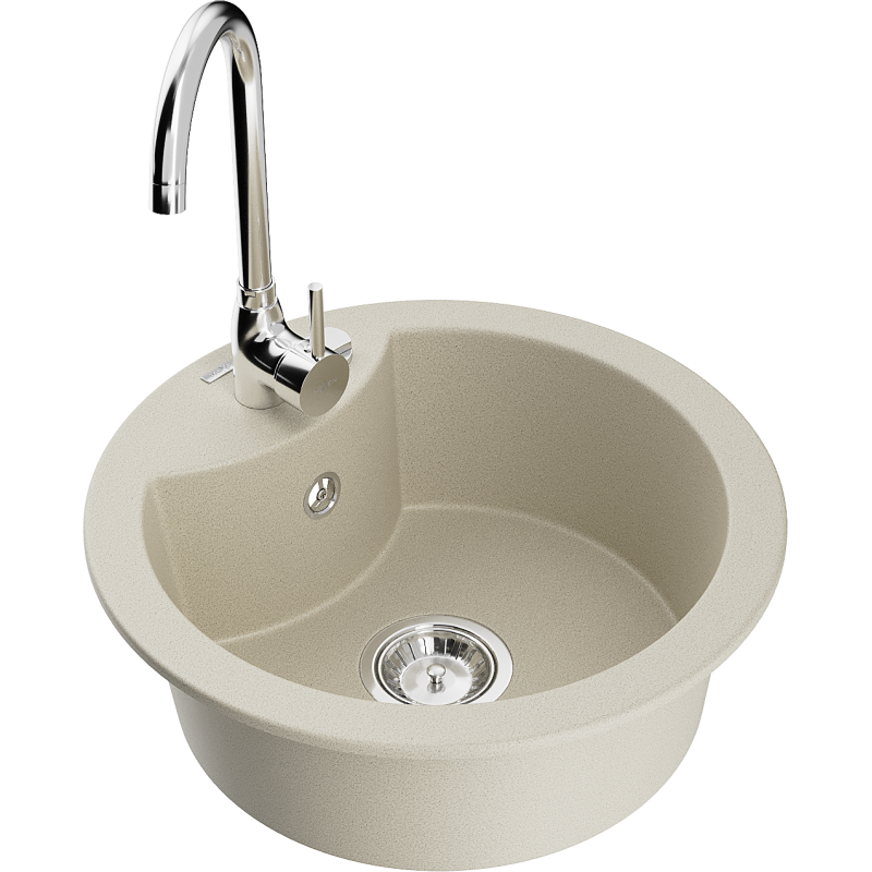 Mexen Diego 1-bowl granite sink with Telma kitchen tap, beige - 6512-69-670200-00