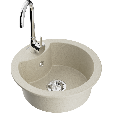 Mexen Diego 1-bowl granite sink with Telma kitchen tap, beige - 6512-69-670200-00