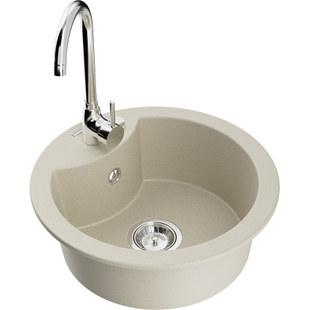 Mexen Diego granite sink 1-bowl with Telma kitchen faucet, beige - 6512-69-670200-00