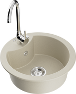 Mexen Diego 1-compartment granite sink with a kitchen mixer tap Telma, Beige - 6512-69-670200-00