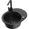 Mexen Kevin granite 1-bowl sink with drainer and Rita kitchen tap, black/silver metallic - 6517-73-670300-70-B