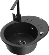 Mexen Kevin 1-compartment granite sink with a drip tray and kitchen mixer tap Rita, Black/Silver metallic - 6517-73-670300-70-B