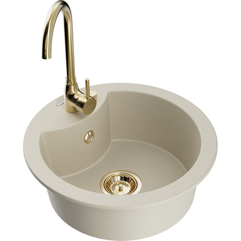 Mexen Diego 1-bowl granite sink with Telma kitchen faucet, beige - 6512-69-670200-50