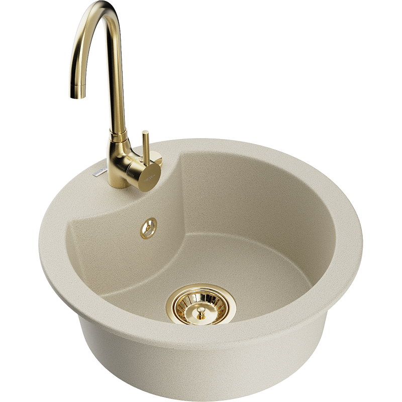 Mexen Diego granite sink 1-bowl with Telma kitchen tap, beige - 6512-69-670200-50