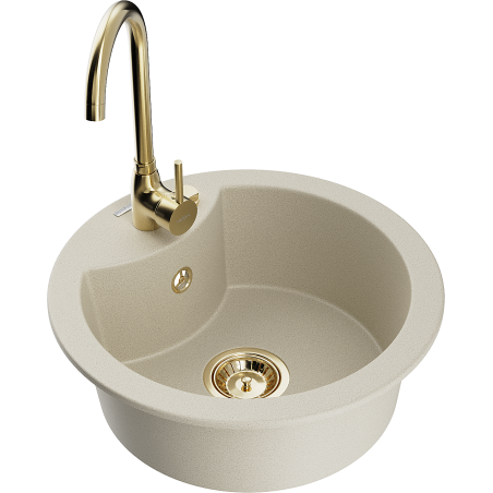 Mexen Diego 1-bowl granite sink with kitchen faucet Telma, beige - 6512-69-670200-50