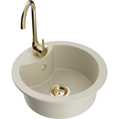 Mexen Diego 1-bowl granite sink with Telma kitchen faucet, beige - 6512-69-670200-50