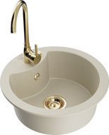 Mexen Diego 1-compartment granite sink with a kitchen mixer tap Telma, Beige - 6512-69-670200-50