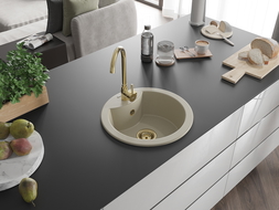 Mexen Diego granite sink 1-bowl with Telma kitchen tap, beige - 6512-69-670200-50