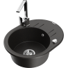 Mexen Kevin granite sink 1-bowl with drainer and kitchen faucet Rita, black/golden metallic - 6517-75-670300-00