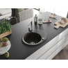 Mexen Kevin granite kitchen sink single-bowl with drainer and kitchen faucet Rita, black/gold metallic - 6517-75-670300-00