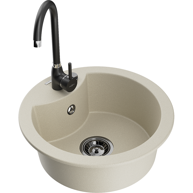 Mexen Diego 1-bowl granite sink with Telma kitchen tap, beige - 6512-69-670200-70