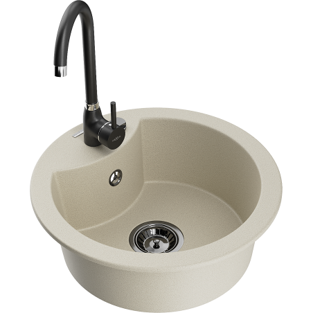 Mexen Diego 1-bowl granite sink with Telma kitchen tap, beige - 6512-69-670200-70