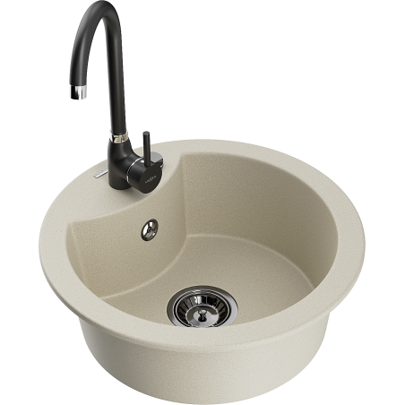 Mexen Diego 1-compartment granite sink with a kitchen mixer tap Telma, Beige - 6512-69-670200-70