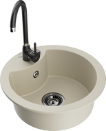 Mexen Diego 1-bowl granite kitchen sink with Telma faucet, beige - 6512-69-670200-70