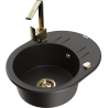 Mexen Kevin 1-Bowl Granite Sink with Drainer and Rita Kitchen Faucet, Black/Gold Metallic - 6517-75-670300-50