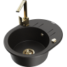 Mexen Kevin granite sink 1-bowl with drainer and Rita kitchen faucet, black/gold metallic - 6517-75-670300-50