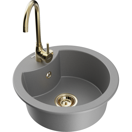 Mexen Diego 1-compartment granite sink with a kitchen mixer tap Telma, Grey - 6512-71-670200-50