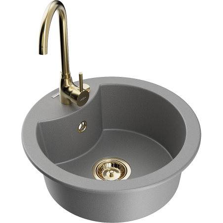 Mexen Diego granite sink 1-bowl with Telma kitchen mixer tap, grey - 6512-71-670200-50