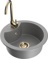 Mexen Diego 1-compartment granite sink with a kitchen mixer tap Telma, Grey - 6512-71-670200-50