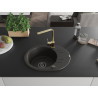 Mexen Kevin 1-bowl granite sink with drainer and kitchen faucet Rita, black/gold metallic - 6517-75-670300-50-B