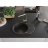 Mexen Kevin 1-bowl granite sink with drainer and Rita kitchen faucet, black/gold metallic - 6517-75-670300-50-B