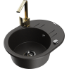 Mexen Kevin 1-bowl granite sink with drainer and Rita kitchen faucet, black/gold metallic - 6517-75-670300-50-B