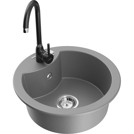 Mexen Diego 1-bowl granite sink with Telma kitchen tap, grey - 6512-71-670200-70