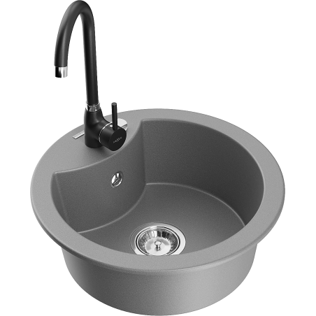 Mexen Diego 1-compartment granite sink with a kitchen mixer tap Telma, Grey - 6512-71-670200-70