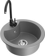 Mexen Diego granite 1-bowl kitchen sink with Telma kitchen faucet, gray - 6512-71-670200-70