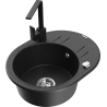 Mexen Kevin granite kitchen sink 1-bowl with drainer and Rita faucet, black/gold metallic - 6517-75-670300-70