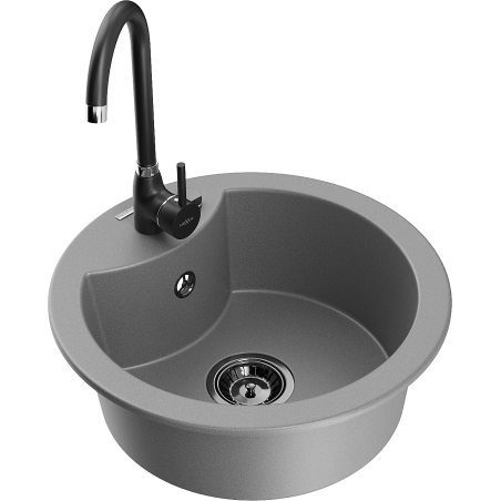 Mexen Diego 1-compartment granite sink with a kitchen mixer tap Telma, Grey - 6512-71-670200-70-B