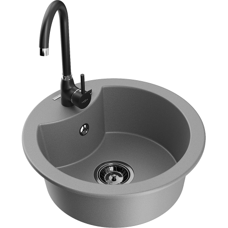 Mexen Diego granite sink 1-bowl with Telma kitchen tap, grey - 6512-71-670200-70-B
