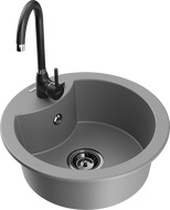 Mexen Diego 1-bowl granite sink with Telma kitchen faucet, gray - 6512-71-670200-70-B