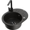 Mexen Kevin 1-compartment granite sink with a drip tray and kitchen mixer tap Rita, Black/Gold metallic - 6517-75-670300-70-B