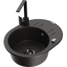 Mexen Kevin granite sink 1-bowl with drainer and kitchen faucet Rita, black/gold metallic - 6517-75-670300-70-B