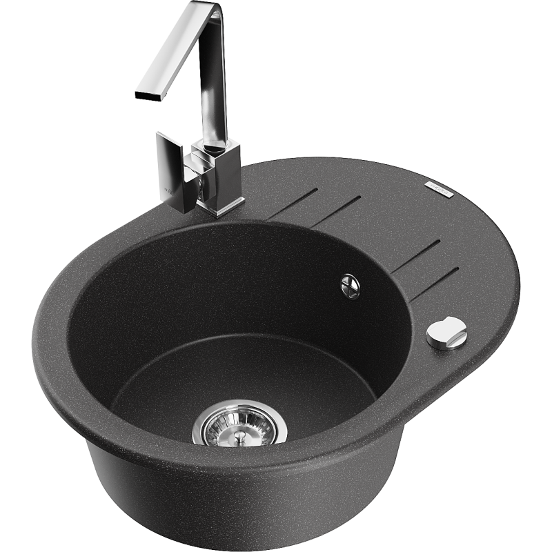 Mexen Kevin 1-compartment granite sink with a drip tray and kitchen mixer tap Rita, spotted black - 6517-76-670300-00