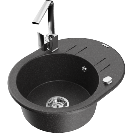 Mexen Kevin 1-compartment granite sink with a drip tray and kitchen mixer tap Rita, spotted black - 6517-76-670300-00