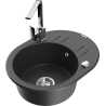 Mexen Kevin granite kitchen sink 1-bowl with drainer and Rita kitchen faucet, speckled black - 6517-76-670300-00
