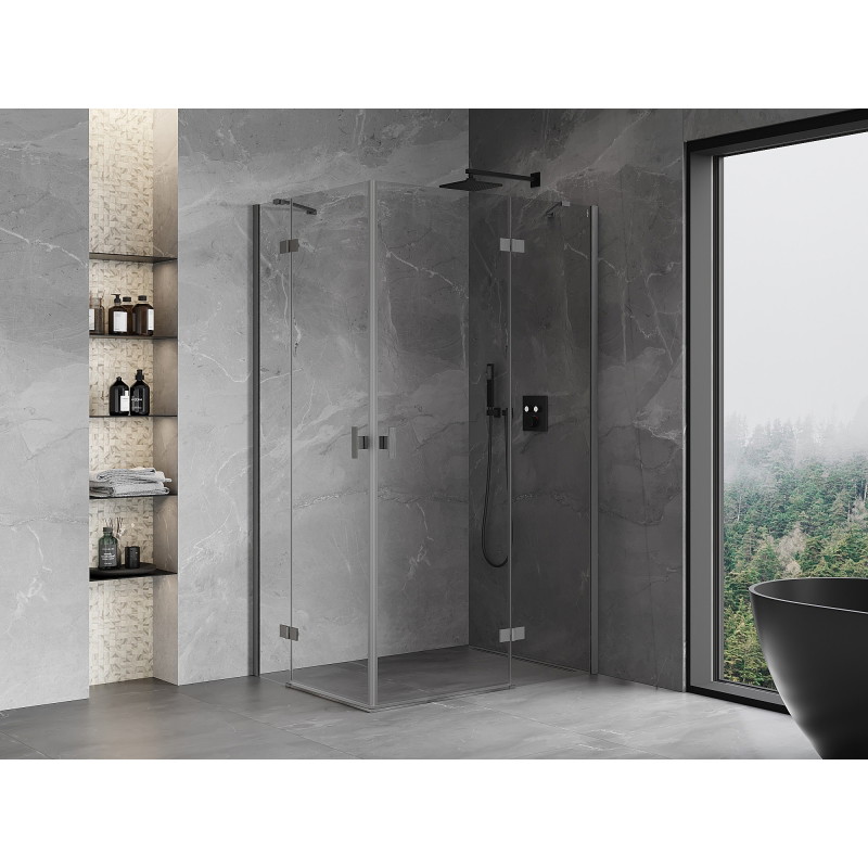 Mexen Mist-H Duo Shower Enclosure Swing Right 80 x 85 cm, Transparent, Brushed Gun Gray - 8A5-080L-085P-66-00