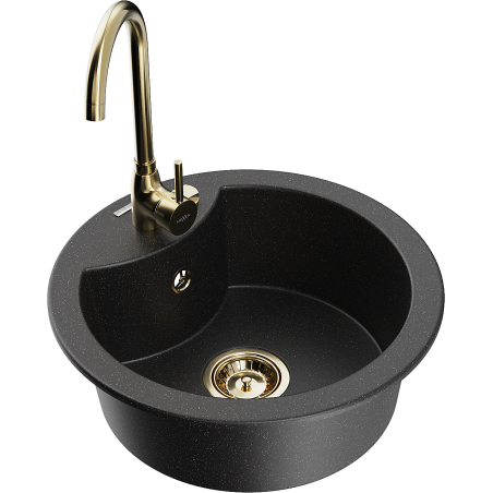 Mexen Diego 1-bowl granite sink with Telma kitchen tap, black/silver - 6512-73-670200-50