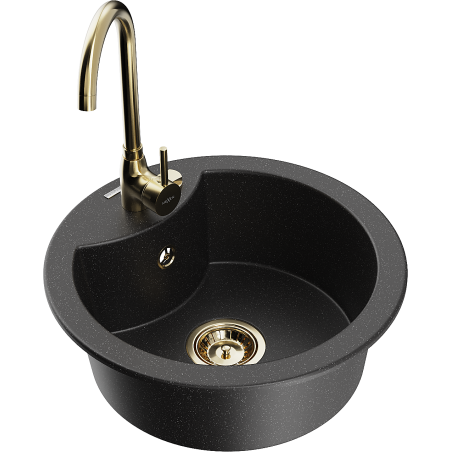 Mexen Diego granite kitchen sink 1-bowl with Telma kitchen faucet, black/silver - 6512-73-670200-50