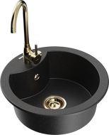 Mexen Diego 1-bowl granite kitchen sink with Telma faucet, black/silver - 6512-73-670200-50