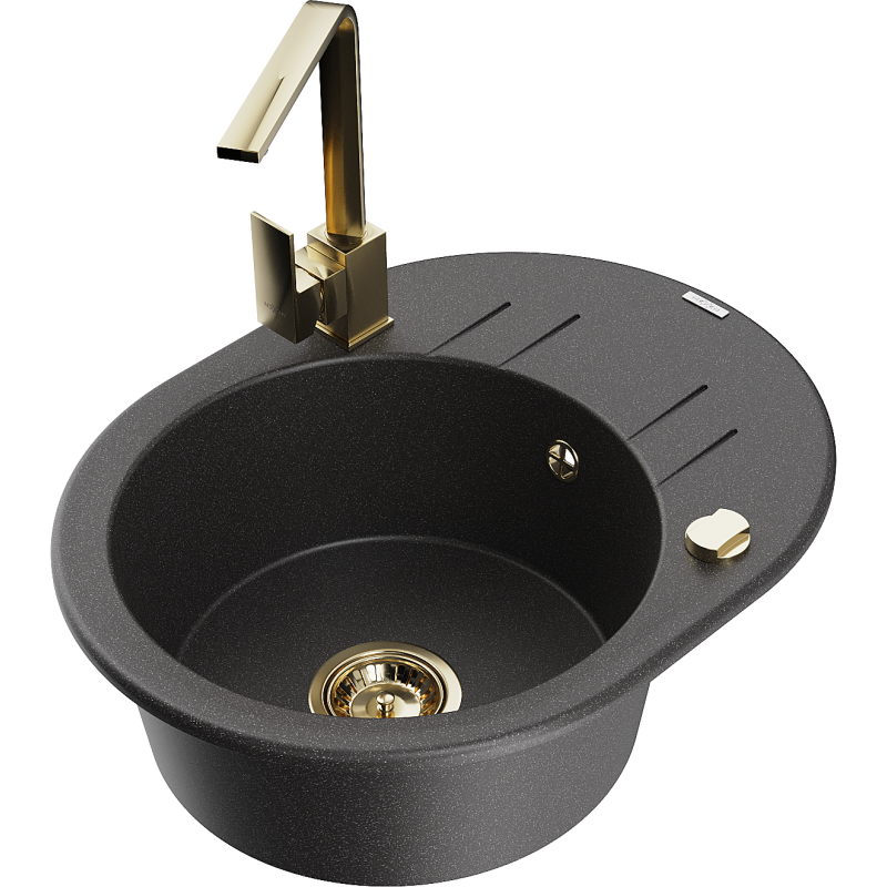Mexen Kevin 1-compartment granite sink with a drip tray and kitchen mixer tap Rita, spotted black - 6517-76-670300-50